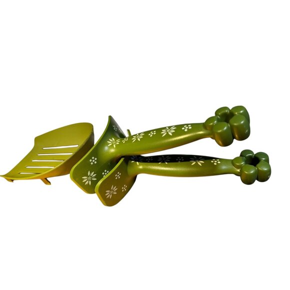 Mid-Century Modern Olive Green Floral Metal Meat Claws & Holder Set Kitchen Cook - Picture 4 of 8